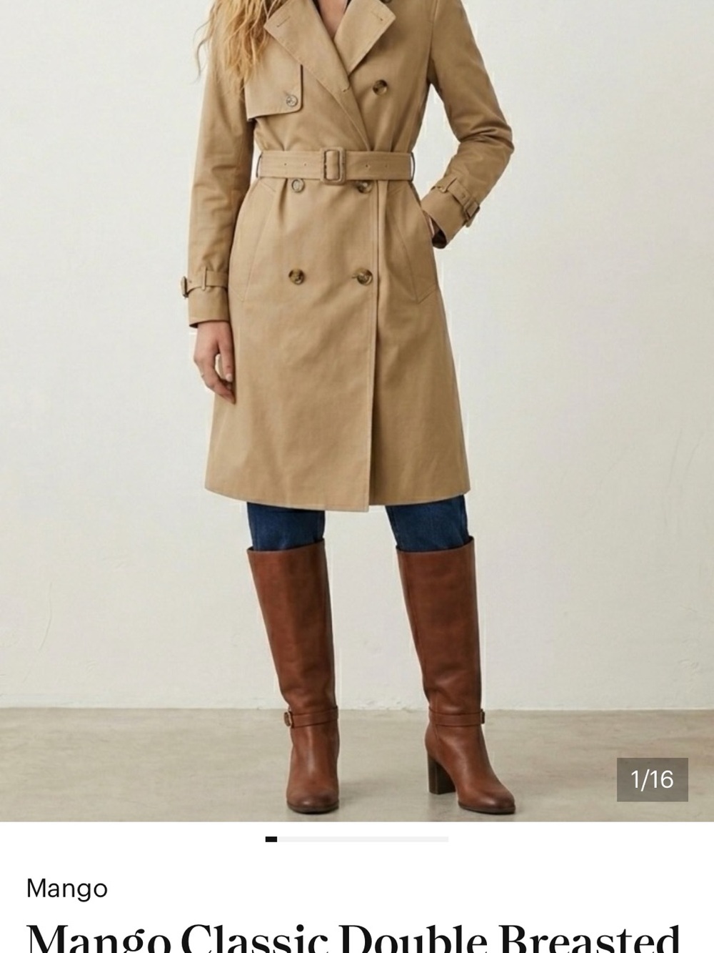 Mango Double-Breasted Trench Coat in Khaki Beige